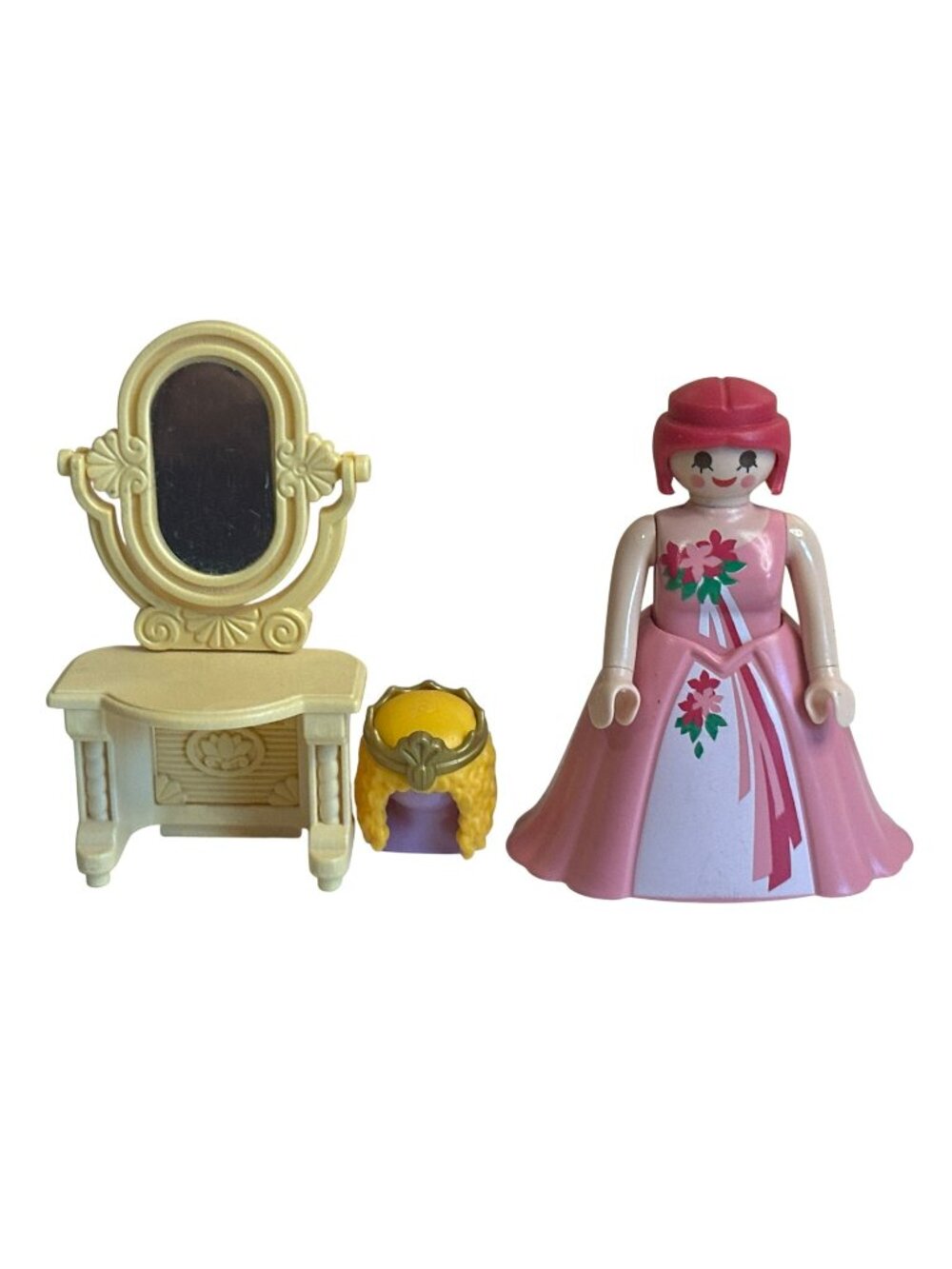 Playmobil Princess Figure Pink Dress Vanity Table & Crowned Wig Playset